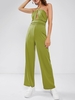 Knotted Halter Keyhole Ruched Waist Wide Leg Jumpsuit M Green