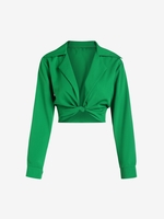 Knotted Lapel Crop Shirt S Deep green