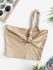 Knotted Ribbed One Shoulder Cropped Tank Top S Light coffee