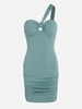 Knotted Ruched Ribbed One Shoulder Slinky Dress L Light green