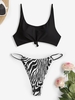 Knotted Zebra Stripe Tanga String Bikini Swimwear Black