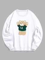 LA Cartoon Bear Graphic Pullover Sweatshirt Xl White