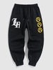 LA Face Graphic Fleece Thermal Lined Drawstring Pocket Joggers Sweatpants S Black