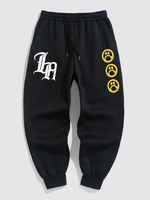LA Face Graphic Fleece Thermal Lined Drawstring Pocket Joggers Sweatpants S Black