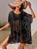 Lace Batwing Sleeve Slit Beach Dress Black