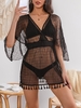 Lace Batwing Sleeve Tassel Cover Up Dress M Black