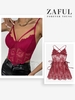 Lace Boned Detail Strappy Bralette Lingerie Bra with Criss Cross Slit Mini Sleep Dress Deep red