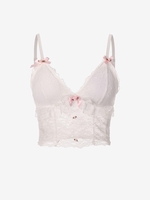 Lace Bowknot Rose Padded Bralette Top M White