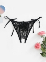 Lace Bowknot Sexy Side Tie Panty Black