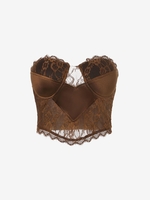 Lace Corset Style Padded Bandeau Top M Deep coffee
