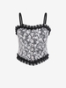 Lace Decor Faux Pearl Chest Pad Crop Top Black