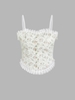 Lace Decor Faux Pearl Chest Pad Crop Top White