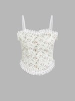 Lace Decor Faux Pearl Chest Pad Crop Top White