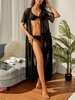 Lace Drop Shoulder Open Front Maxi Beach Cardigan Black
