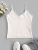 Lace Eyelash Knit Fleece Lined Cami Top White