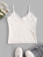 Lace Eyelash Knit Fleece Lined Cami Top White