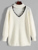 Lace Eyelash Panel Choker Drop Shoulder Sweater L White
