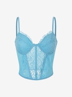 Lace Eyelash Sheer Cami Bralette Top L Light blue