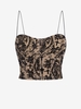 Lace Flocking Floral Padded Crop Camisole L Light coffee