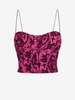 Lace Flocking Floral Padded Crop Camisole M Light pink