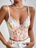Lace Floral Sheer Mesh Boning Corset Cami Top M White