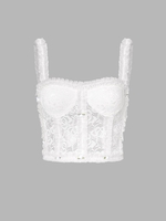 Lace Frilled Hook Back Crop Tank Top M White