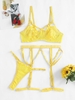 Lace Garter Lingerie Set with Leg Rings S Yellow