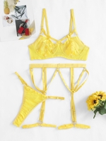 Lace Garter Lingerie Set with Leg Rings S Yellow