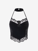 Lace Halter Bowknot Backless Cropped Tank Top L Black