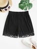 Lace Hem Pull On High Waisted Shorts S Black