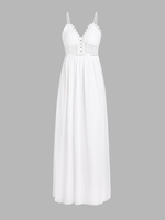 Lace Insert Backless Sequined Maxi Dress S White