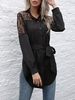 Lace Insert Belted Curved Hem Shirt S Black