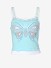 Lace Insert Butterfly Print Twofer Tank Top M Light blue