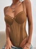 Lace Insert Cupped Bodysuit S Coffee
