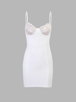 Lace Insert Cups Knitted Bodycon Dress L White