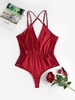 Lace Insert Dual Strap Criss Cross Lingerie Bodysuit L Deep red