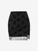 Lace Insert Flocking Rose Slit Mini Skirt S Black