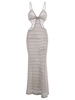 Lace Insert Knotted Cutout Maxi Dress S Light gray