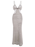 Lace Insert Knotted Cutout Maxi Dress S Light gray