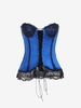 Lace Insert Lace-up Ruffle Strapless Corset Style Top L Blue