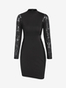 Lace Insert Mock Neck Bodycon Dress S Black