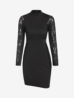 Lace Insert Mock Neck Bodycon Dress S Black