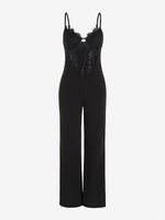 Lace Insert Padded Wide Leg Jumpsuit S Black