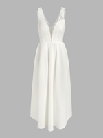 Lace Insert Plunging Pocket Dress L White