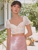 Lace Insert Puff Sleeve Crop Corset Top Xs Light orange
