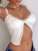 Lace Insert Slit Corset Style Top L White