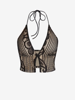 Lace Insert Slit Halter Tank Top M Black