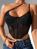 Lace Insert Underwire Corset Top M Black