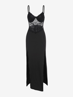 Lace Insert Underwire Thigh Split Maxi Dress S Black