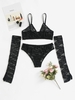 Lace Lingerie Bra Panty with Gloves Xl Black